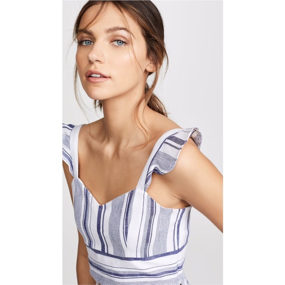 Parker Ibiza Ruffle Crop Top Blouse Blue & White S - Picture 2 of 5